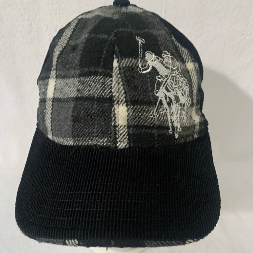 US Polo Assn Black and Gray Corduroy Plaid Vintage adjustable strapback Hat